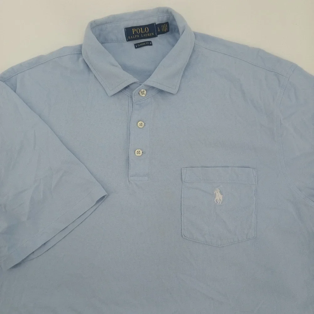 Polo Ralph Lauren Mens Classic Fit Pocket Polo Shirt Light Blue S/S Sz. L